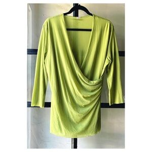 90’s Y2K Key Lime Green V-Neck Mesh Stretch Top